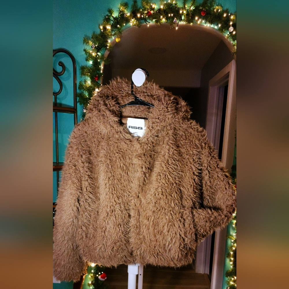 RSQ Plush Brown Faux Fur Jacket